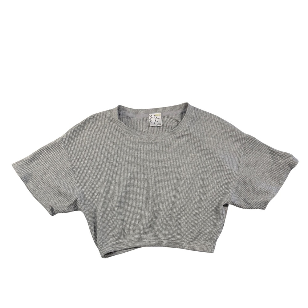 OFFLINE by Aerie Women Gray Waffle Knit Cropped T-Shirt XS 0422-1161 - Picture 2 of 8